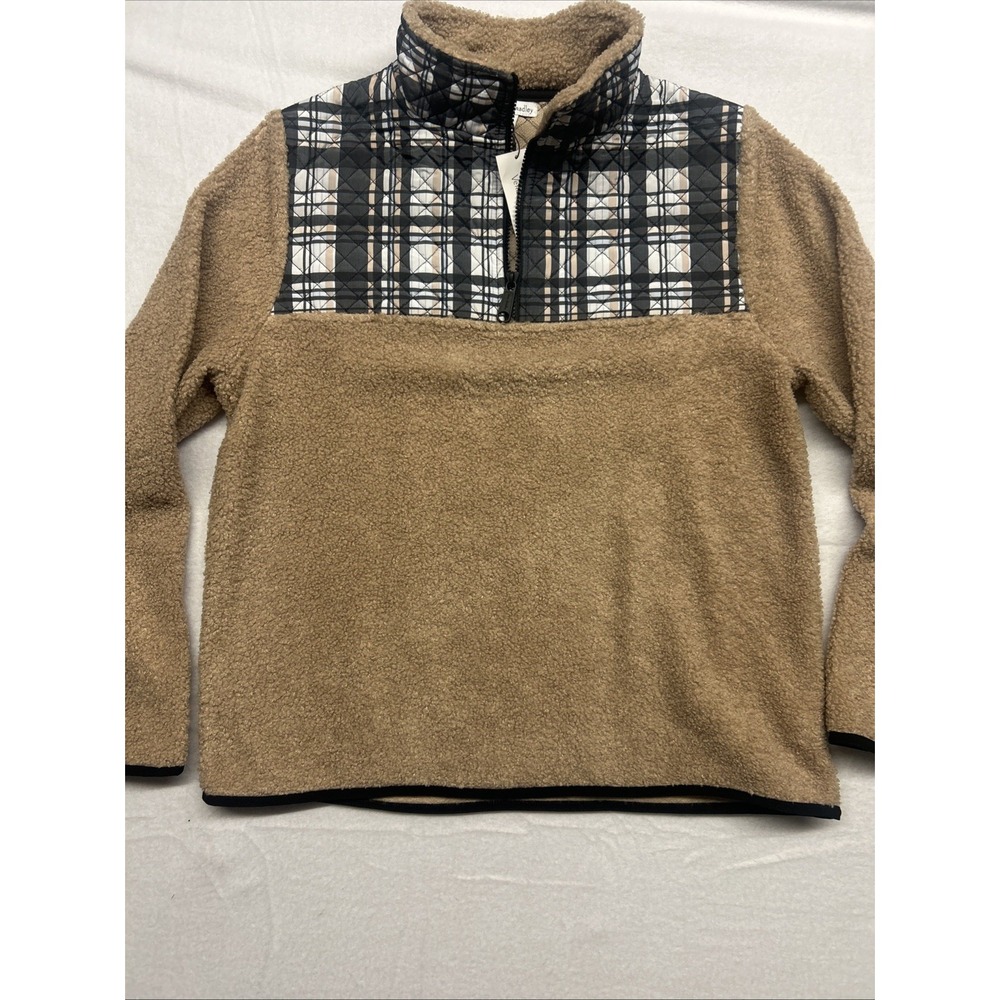 Vera Bradley Fleece Pullover Womens S/M Beige, Teddy Plaid Quilted Detail